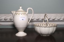 Wedgwood Creamware : A hand painted, basketware-like flower basket,