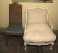 A painted white fautille with cane high back single chair