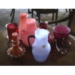 A quantity of Victorian and later glass. To include cranberry, ruby, peach etc (10).