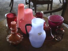 A quantity of Victorian and later glass. To include cranberry, ruby, peach etc (10).