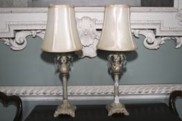 A pair of contemporary white painted reeded table lamps. Glass lustres and shades, 66cm high.