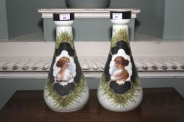 A pair of Victorian large milk glass conical shaped vases.