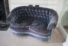 A Victorian style scroll and button backed shaped two seat sofa, 80cm H, 137cm W, 60cm D,
