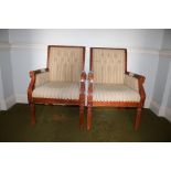 A pair of 20th century mahogany armchairs, 102cm H 69cm W 63cm, with button back upholstered seat,