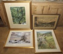 D Rothwell Bailey, a signed print, together with three other prints,