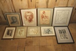 Various portrait prints including King William II etc, largest 54cm H,