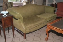 A George II style upholstered (sage green) 2 and 1/2 seat settee.