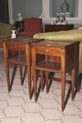A pair of contemporary French walnut lamp tables.