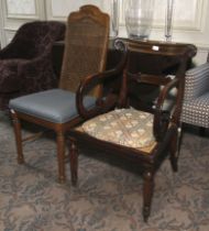 A Regency mahogany cane seated open armchair and a cane backed chair.