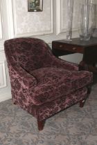 Art Deco style upholstered armchair. With feather squab cushion. 90cm H, 87cm W, 98cm D.