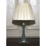 A circa 1930 square based painted wood pedestal lamp with pleated cream shade. 59cm H.