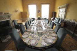 A set of high back fully upholstered velvet covered dining chairs,