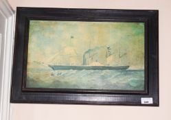 A framed print of an English paddle steamer, 35cm H,.