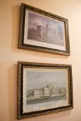 A pair of gilt and black framed reprints of Melford Hall and Lowther Castle, each 43cm H,