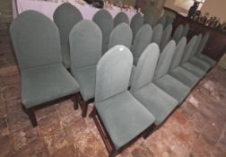 Approximately 22 teal upholstered lancet style single dining chairs