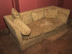 A large three seat feather squab sofa, 75cm H, 221cm W, 95cm D,