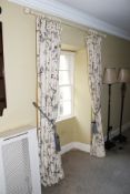 A pair of oriental style cotton curtains and a matching blind.