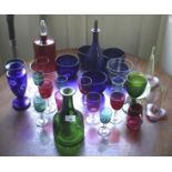 A quantity of Georgian and Victorian glass to include epergnes, cranberry, Vaseline, Bristol blue,