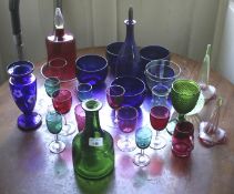 A quantity of Georgian and Victorian glass to include epergnes, cranberry, Vaseline, Bristol blue,