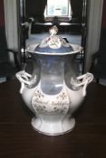 A Victorian large signed ceramic lidded centrepiece. Marked Richard Madeley.