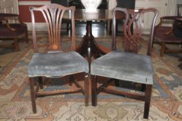 Two Georgian mahogany overstuffed single chairs. 92cm H, 58cm W, 46cm D.