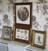 Four assorted hand coloured prints to include Bird Catcher, To The Banquet,