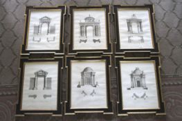 A set of six gilt and black Kent framed architectural engravings.