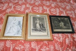 A collection of three 18th, 19th and 20th century French prints, largest 44cm H,