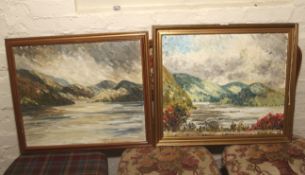 A pair of oils on boards depicting coastal scenes circa 1960, largest 59cm H,