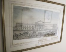After Pollard, hand coloured engraving “The New General Post Office London 1849” in a gilt frame,