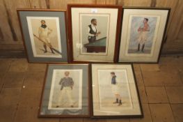 Vanity Fair and Spy five assorted prints to include snooker, cricket and polo.