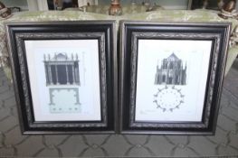 After Barry Langley Jnr, a pair of reprint architectural engravings.