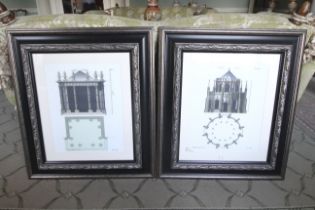 After Barry Langley Jnr, a pair of reprint architectural engravings.