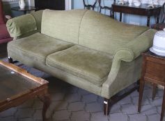 A George II style upholstered (sage green) 2 1/2 seat settee.