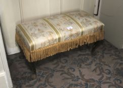 An early to mid-20th century Queen Anne style silk topped footstool. 31cm H x 57cm W x 26cm D.