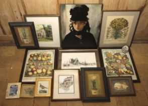 A collection of assorted colour prints and a John Gordon watercolour