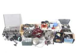 Large box of fishing accessories. Including weights, line, rigs.