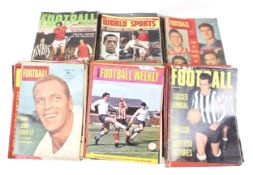 A collection of football related magazines and books.