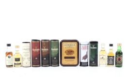 A collection of miniature whiskies. Including Glenlivet, etc.