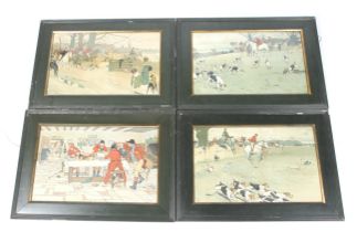 A set of four prints by Cecil Aldin showing a range of hunting scenes. Framed and glazed.