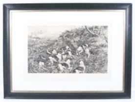 Arthur A Davies, print, 'Gone to Ground'. 37cm x 62cm, framed and glazed.