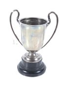 A small silver trophy cup.