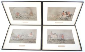 After J F Herring Snr (1795-1865), a set of four fox hunting hand coloured engravings, 'The Meet',