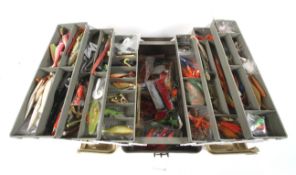 A quantity of soft fishing lures/replicants/muppets and associated tackle in an old pal style