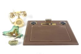 A retro Astral Sloane cradle telephone, Murano style glass, a desk set and a table lighter.