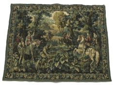 A vintage wall tapestry depicting a hunting scene.