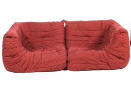 A Togo modula red sofa, Michel Ducary for Ligne Roset (1980's).