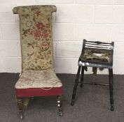 A prie-dieu chair and a stool.
