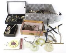 An assortment of costume jewellery. Including watches, necklaces, earrings, etc.
