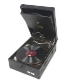 A vintage His Masters Voice wind up gramophone. Model 101, with handle.